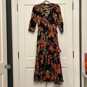Warm Floral Maxi dress 100% cotton. Beautiful tiered sweep.
